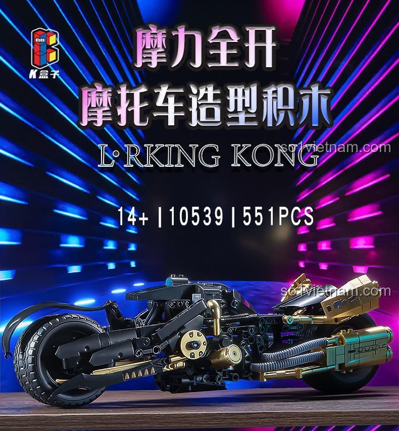Mô hình K盒子 10539 Xe máy cuối cùng, tỉ lệ 1:10, 551 mảnh, độ tuổi 14+, màu đen vàng