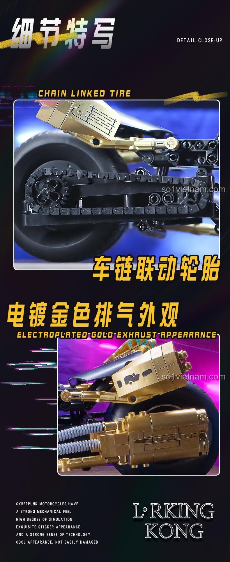 Mô hình K盒子 10539 Xe máy cuối cùng, tỉ lệ 1:10, 551 mảnh, độ tuổi 14+, màu đen vàng
