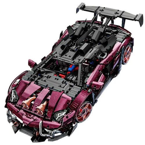 Mô hình siêu xe Lamborghini SVJ DJ-RAMBO tỉ lệ 1:8, bộ lắp ghép K盒子 10542, xe đua màu tím, đồ chơi cho bé trai 14 tuổi