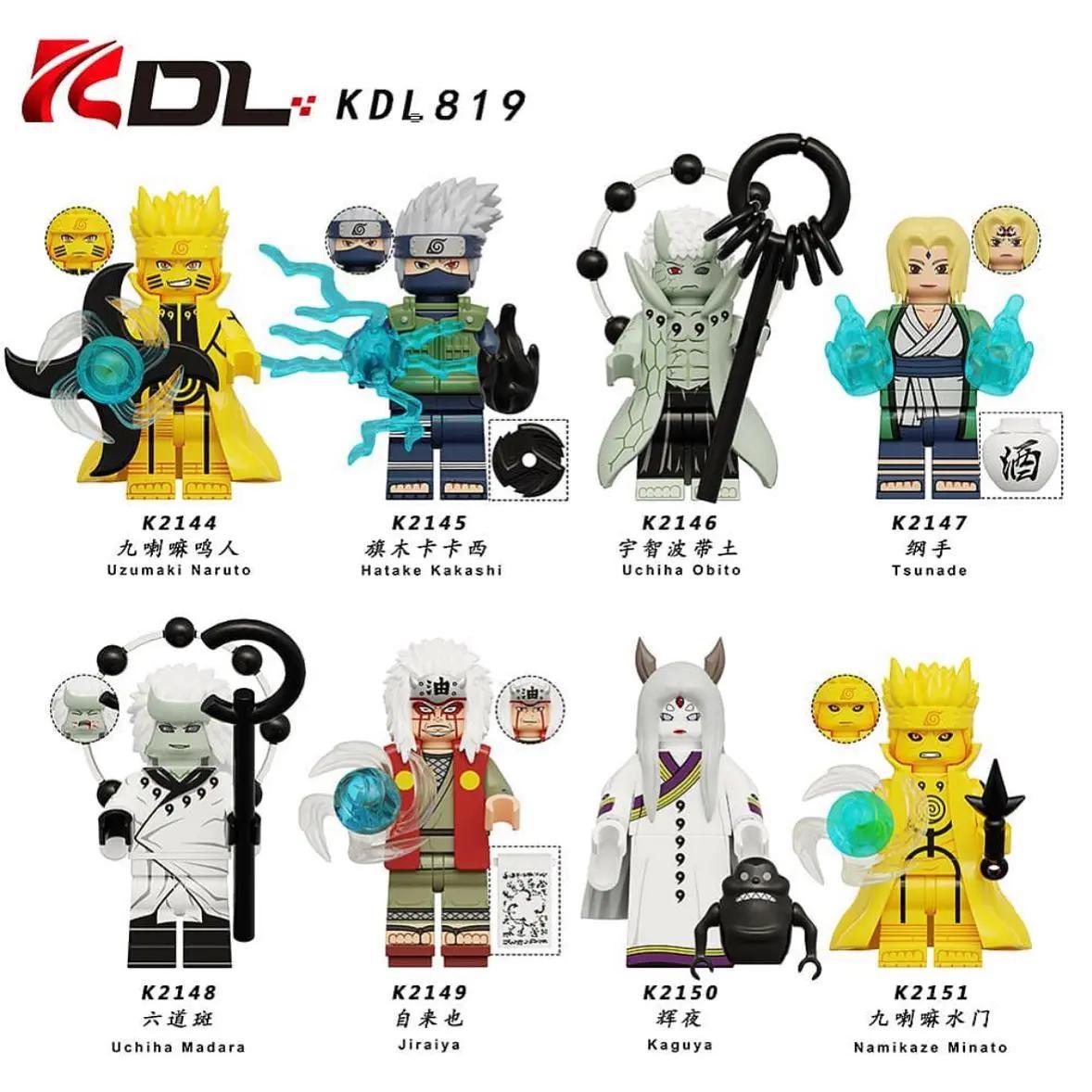 Bộ 8 Minifigure Naruto KDL KDL819 Uzumaki Naruto, Hatake Kakashi, Uchiha Obito, Tsunade, Uchiha Madara, Jiraiya, Kaguya, Namikaze Minato - Đồ chơi lắp ghép