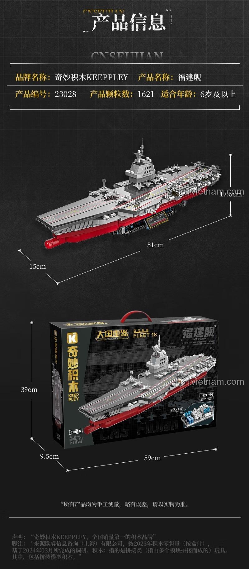Kích thước mô hình tàu sân bay Phúc Kiến Keeppley 23028