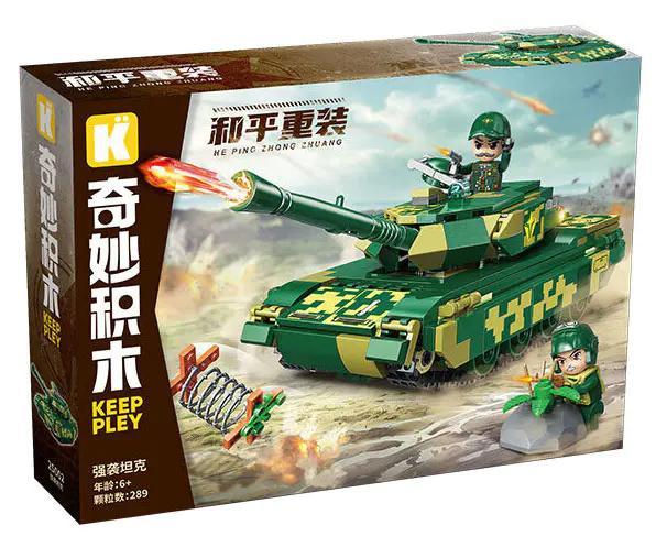 Hộp sản phẩm Keeppley 25002 Xe Tăng Tấn Công với 289 mảnh, phù hợp cho bé trai 6 tuổi, có tính năng bắn đạn nhựa, khoang lái mở, tháp pháo xoay, giá tốt.