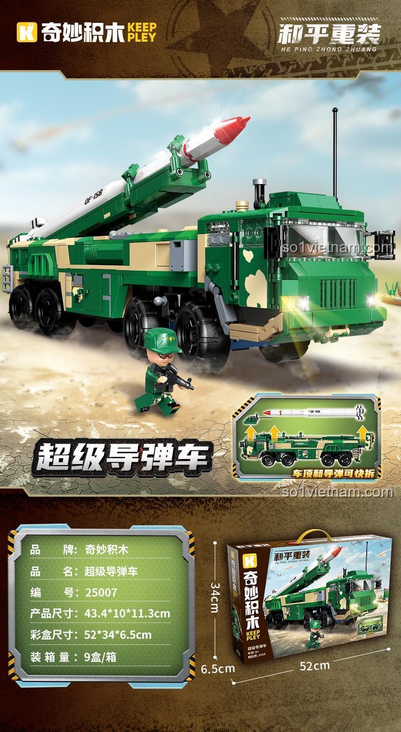 Mô hình bộ lắp ghép Keeppley 25007 Xe Tên Lửa Tầm Xa Siêu Cấp, 1016 mảnh, màu xanh lá, có minifigure