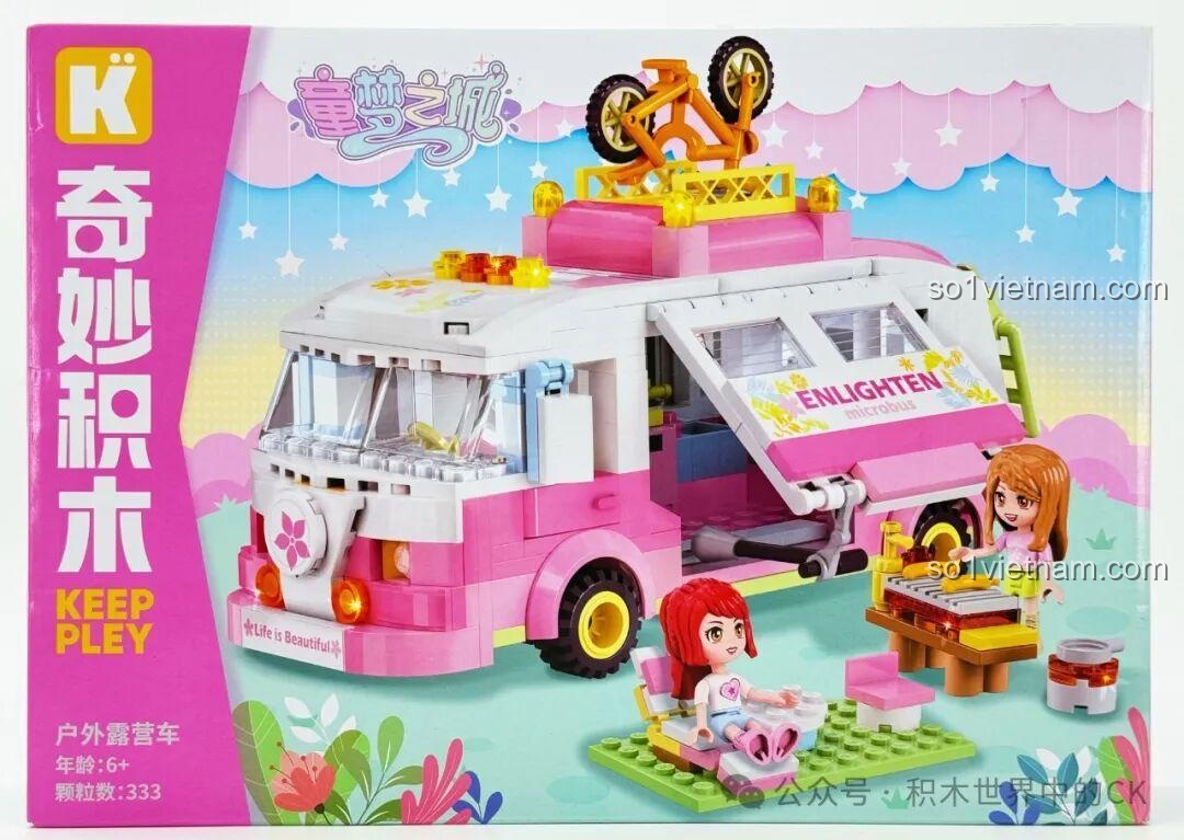 Hộp sản phẩm Xe Cắm Trại Keeppley 33019 với hình ảnh xe và minifigures