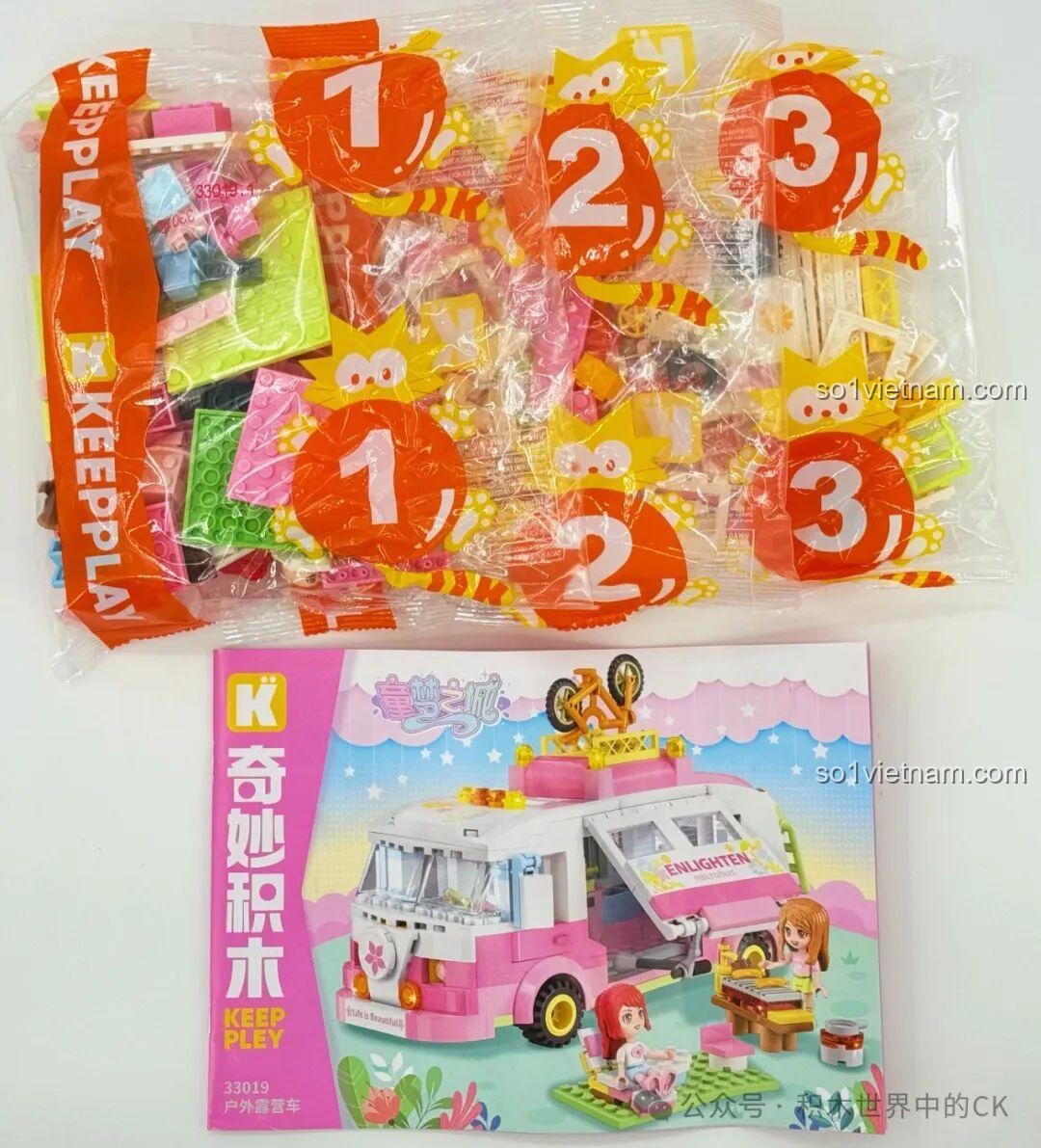 Các túi mảnh ghép của bộ Xe Cắm Trại Keeppley 33019