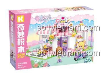 Hộp sản phẩm bộ lắp ghép Keeppley 33020 Tiệm bánh ngọt "Tình Bạn", có hình ảnh mô hình hoàn chỉnh và các chi tiết, phù hợp cho bé gái 6 tuổi, đồ chơi sáng tạo, giáo dục, phát triển trí tuệ, giá tốt