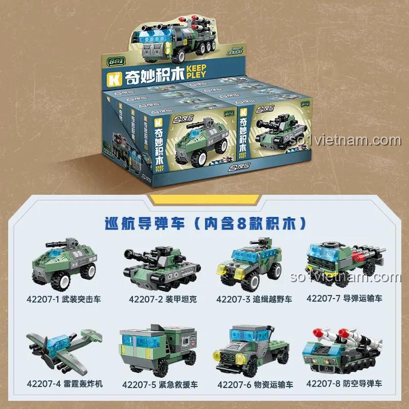 Hộp trưng bày sản phẩm Keeppley 42207 chứa 8 hộp nhỏ bên trong, món quà lý tưởng cho bé trai.