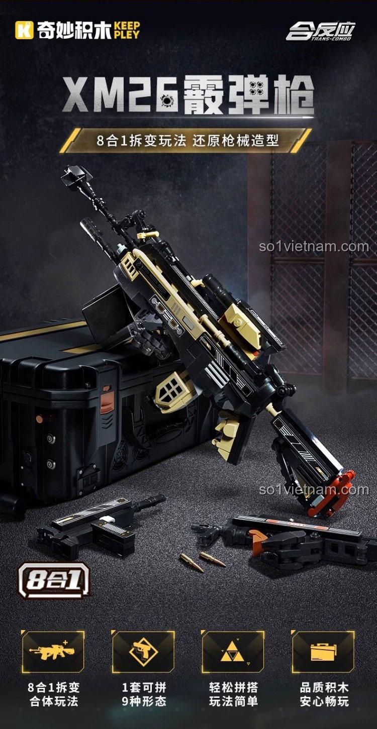 Mô hình súng shotgun XM26 lắp ráp từ bộ Keeppley 42208, chi tiết sắc nét, đồ chơi mô hình Súng lắp ráp 8 trong 1 42208.