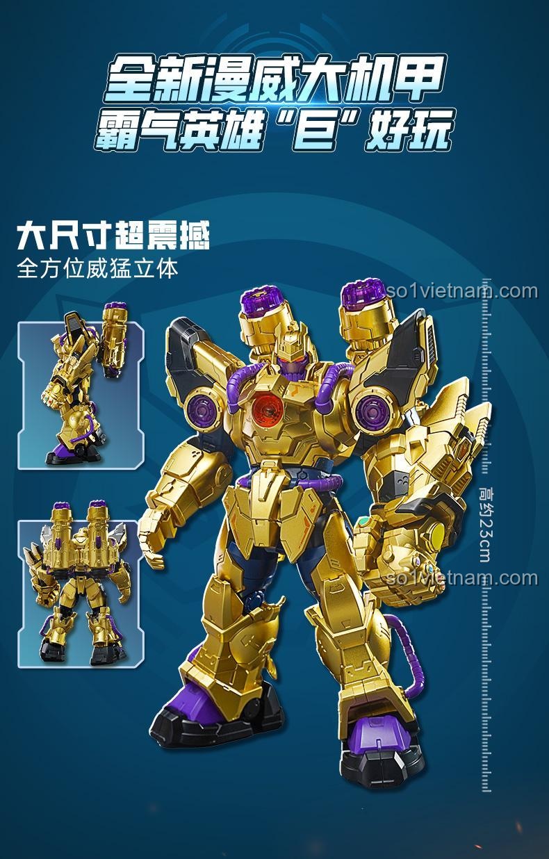 Mô hình Mecha Thanos Keeppley 73054 tạo dáng chiến đấu, đồ chơi lắp ghép siêu anh hùng Marvel, cho thấy khả năng cử động linh hoạt