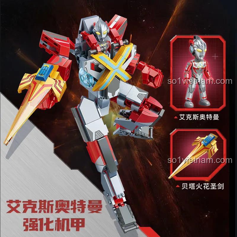 Đồ chơi mô hình Ultraman X Keeppley 75074, Cơ Giáp Cường Hóa Ultraman X với thanh kiếm Beta Spark, đa khớp nối linh hoạt, cho bé trai 6 tuổi.