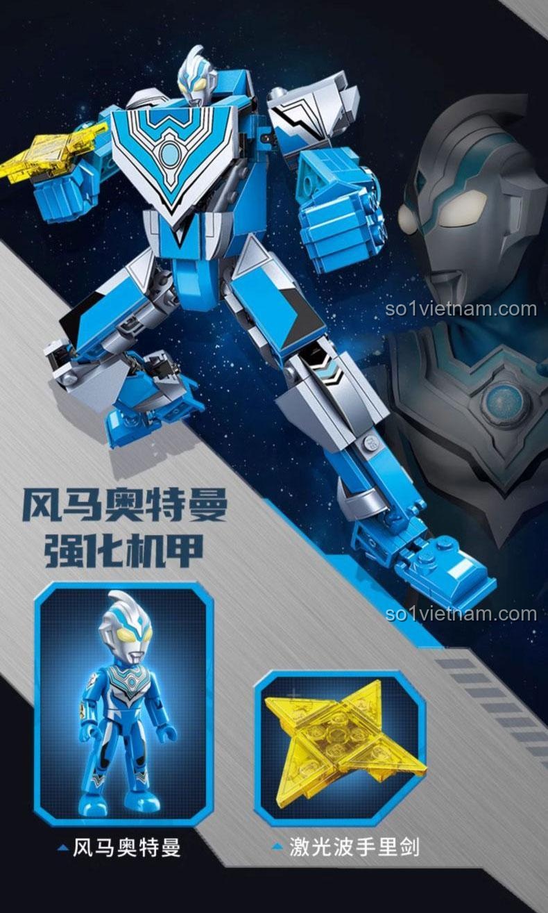 Cỗ Máy Chiến Đấu Tăng Cường Ultraman Fuma Keeppley 75077 với minifigure và vũ khí shuriken laser, sẵn sàng chiến đấu, đồ chơi lắp ráp Người máy Ultraman Fuma cho bé trai 6 tuổi.