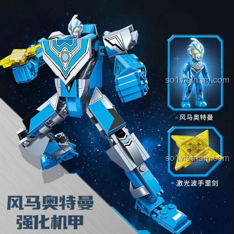 Mô hình hoàn chỉnh bộ đồ chơi 75077 Cỗ Máy Chiến Đấu Tăng Cường Ultraman Fuma, kèm minifigure và vũ khí shuriken laser, đồ chơi lắp ráp Robot Ultraman Fuma cho bé trai 6 tuổi.