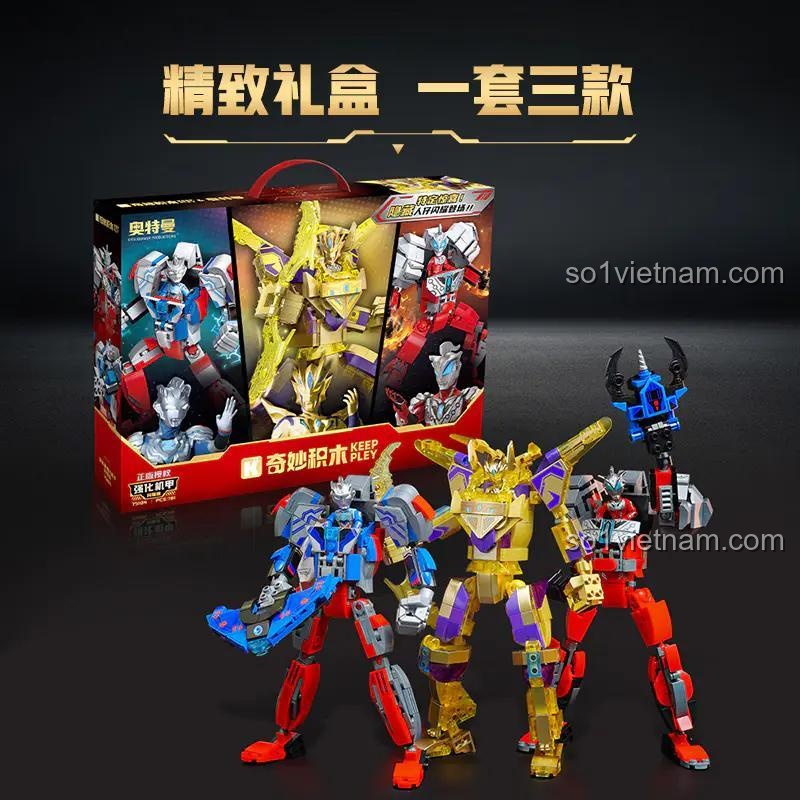 3 mô hình Ultraman và Giáp Cường Hóa từ bộ lắp ghép Keeppley 75104, 781 chi tiết, đồ chơi sáng tạo cho bé trai