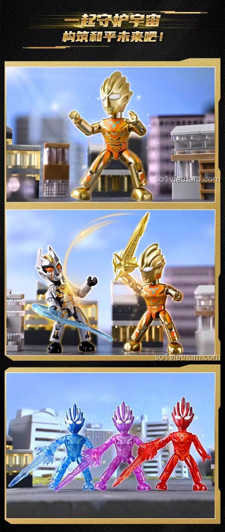 Các mô hình Ultraman và bối cảnh lắp ráp chi tiết từ bộ Keeppley 75206