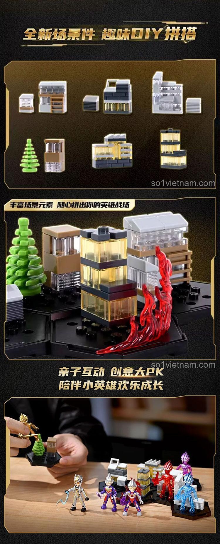 Mô hình Ultraman vàng và vũ khí từ bộ Keeppley 75206