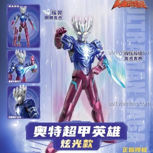 Mô hình Ultraman Saga lắp ráp từ bộ Keeppley 75218, có đèn LED ở mắt và lưỡi kiếm, đồ chơi mô hình cho bé trai