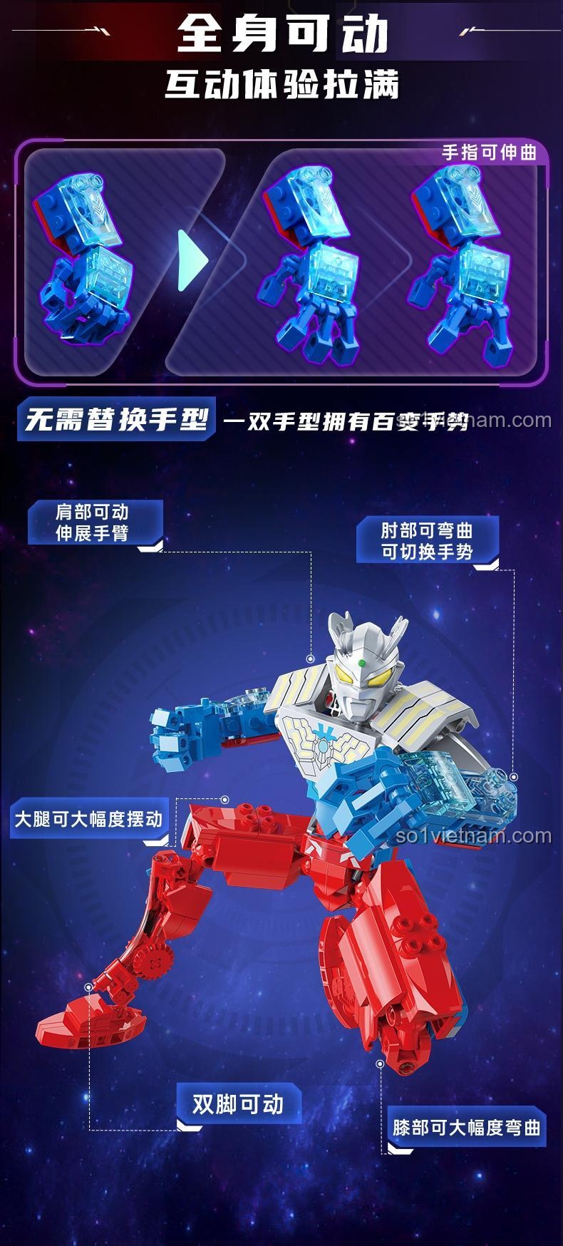Chi tiết chân và vai của mô hình Ultraman Zero Dimension Mech lắp ráp từ bộ Keeppley 75271
