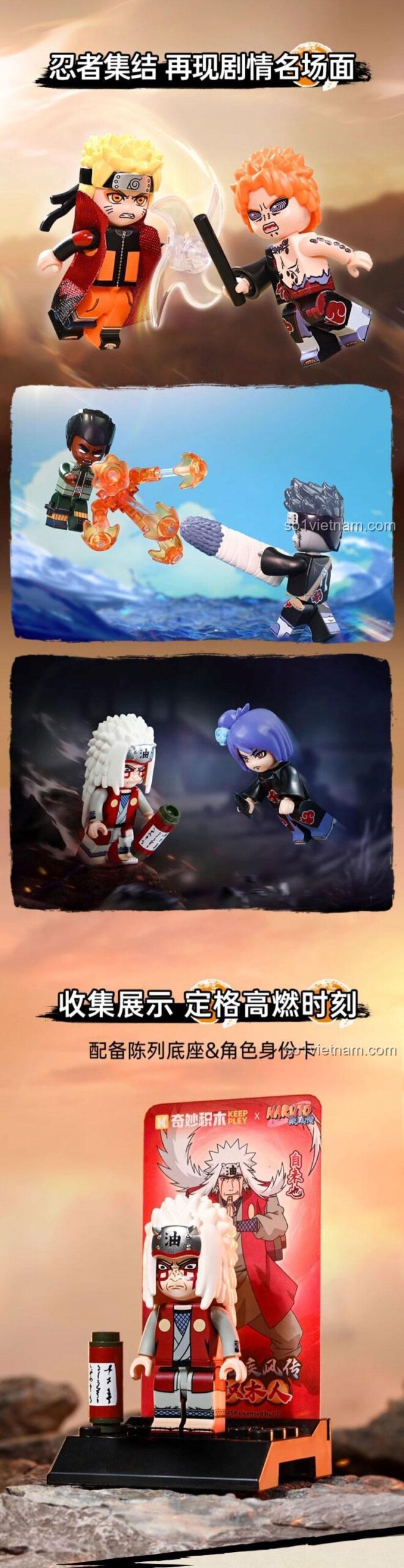 Phụ kiện và cử chỉ tay đặc trưng của set đồ chơi Mô hình Akatsuki Keeppley, giúp bé phát triển khéo léo ngón tay.