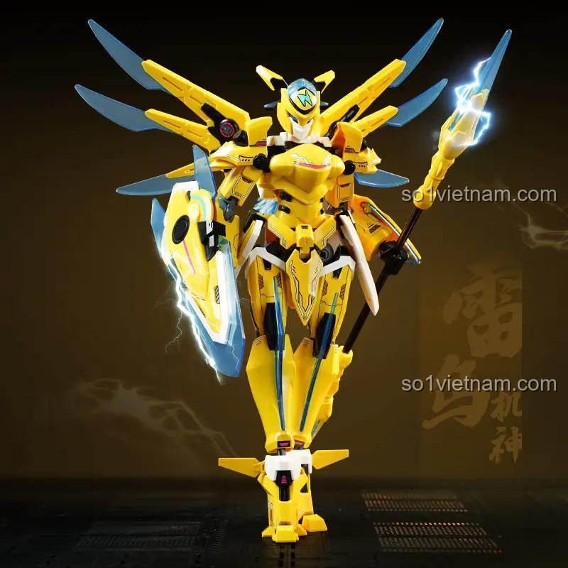 Robot Lôi Điểu Cơ Thần Keeppley 81010 lắp ráp trên nền tối, nhấn mạnh chi tiết và màu sắc, đồ chơi xây dựng cho bé trai