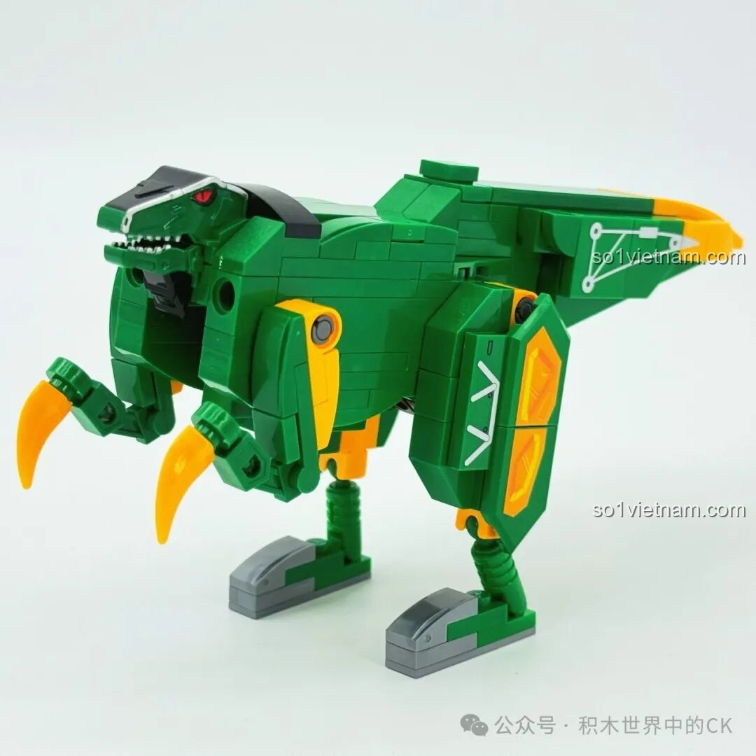 Mô hình khủng long Keeppley 82005 Tấn Trảo Long hoàn chỉnh, màu xanh lá cây nổi bật, móng vuốt sắc bén, sẵn sàng chiến đấu.