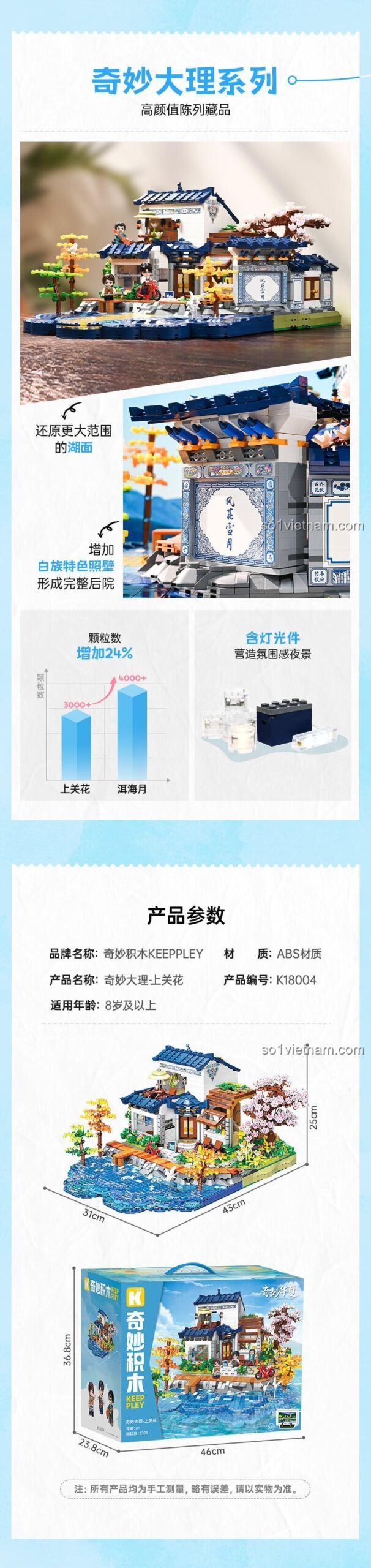 Phong cảnh Đại Lý Thượng Quan Hoa - Mô hình Keeppley K18004, bộ lắp ghép kiến trúc cổ phong cảnh Trung Quốc, 3399 mảnh, 8 tuổi