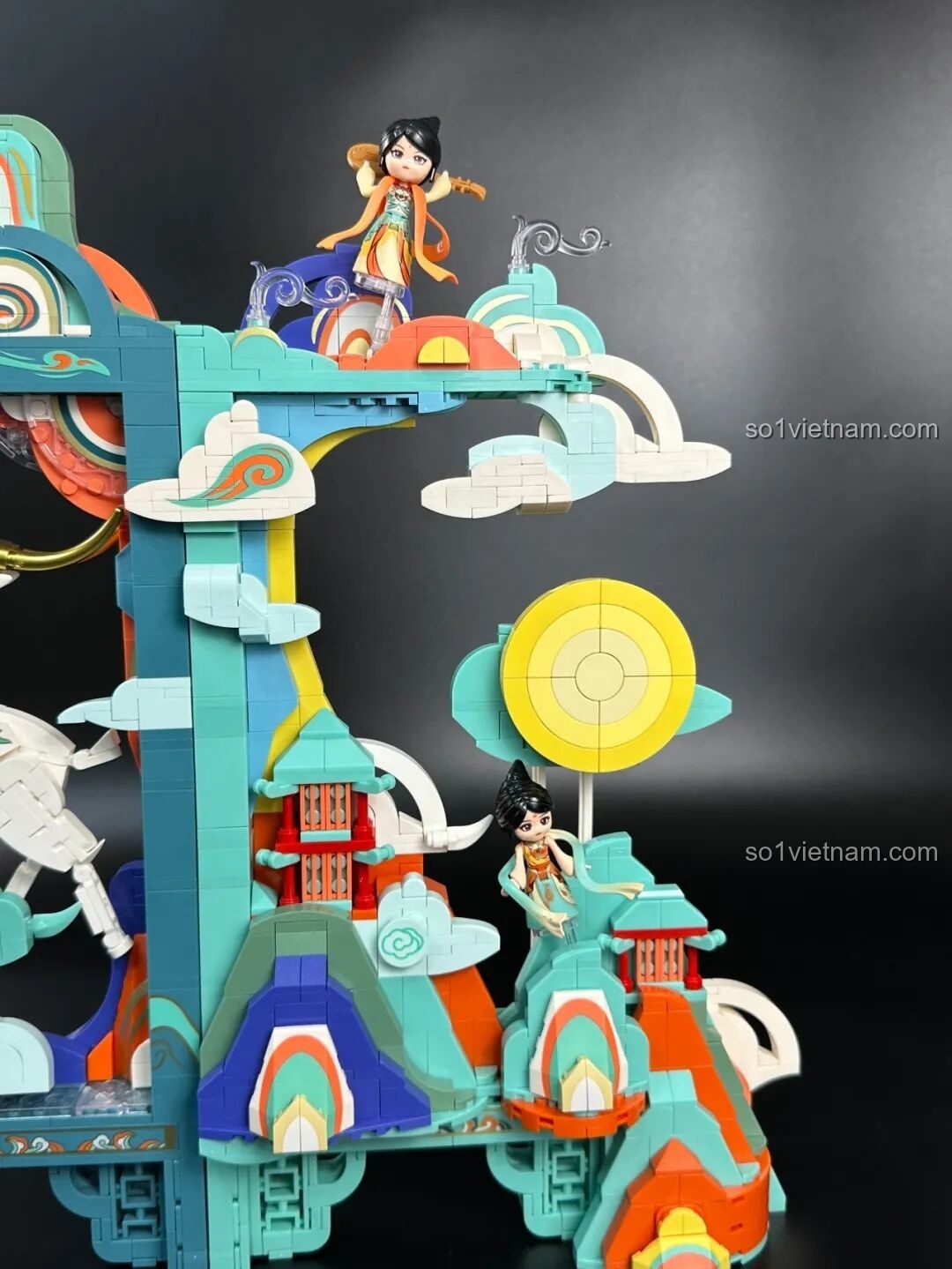 Toàn cảnh bộ lắp ghép Keeppley K19906 Bình phong nghệ thuật Đôn Hoàng đã hoàn thành, góc nhìn 4.