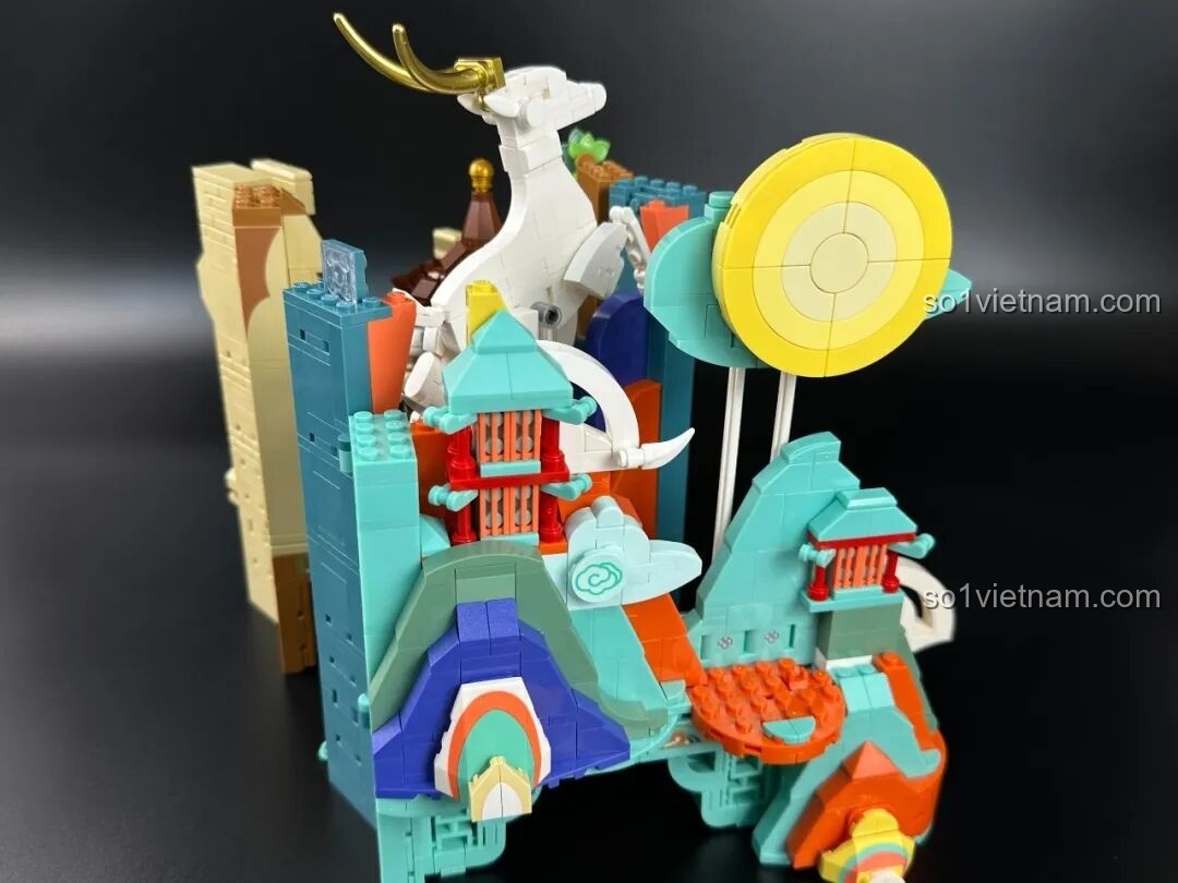 Toàn cảnh bộ lắp ghép Keeppley K19906 Bình phong nghệ thuật Đôn Hoàng đã hoàn thành, góc nhìn đẹp.