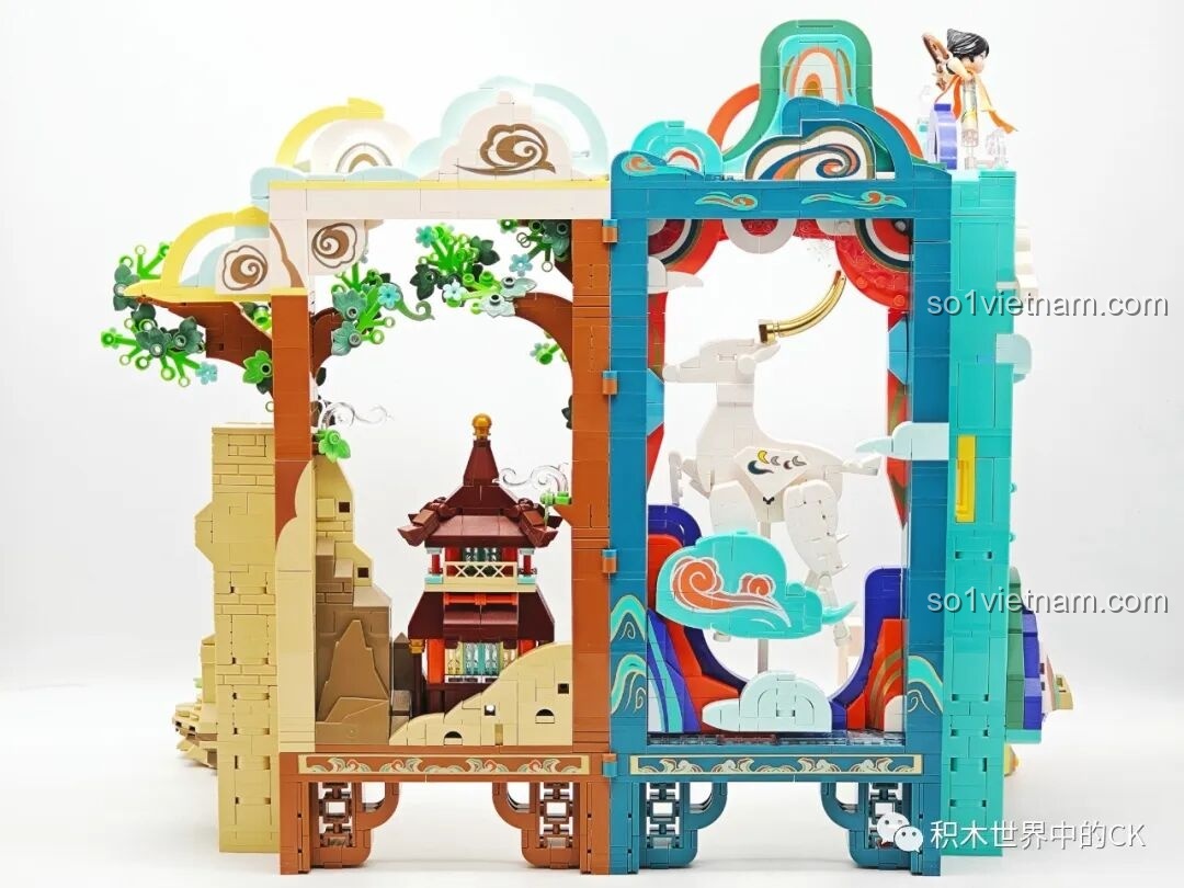 Cận cảnh tháp chùa cổ kính trong Keeppley K19906 Màn Hình Tranh Đôn Hoàng, kiến trúc tinh xảo.