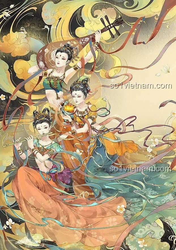 Bức tranh nguyên mẫu các tiên nữ Đôn Hoàng, nguồn cảm hứng cho minifigures của Keeppley K19906.