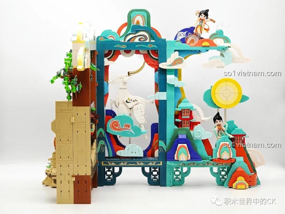 Mô hình Keeppley K19906 Màn Hình Tranh Đôn Hoàng ở trạng thái gập lại từ góc nhìn khác, thể hiện sự tinh xảo.