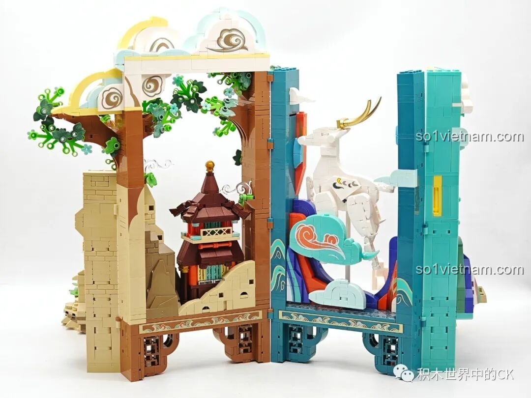 Mô hình Keeppley K19906 Màn Hình Tranh Đôn Hoàng gần hoàn thiện, các chi tiết nhỏ đang được bổ sung.