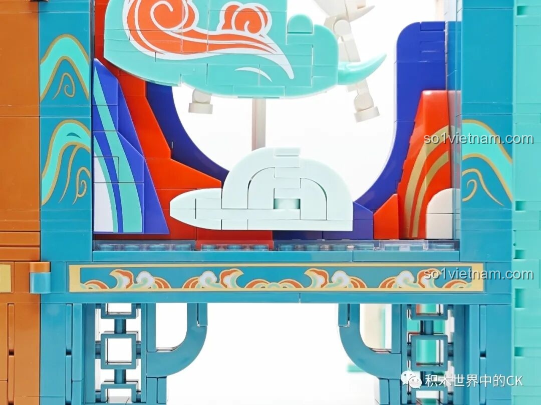 Mô hình Keeppley K19906 Màn Hình Tranh Đôn Hoàng hoàn thiện, nhìn từ phía trước, các chi tiết trang trí.