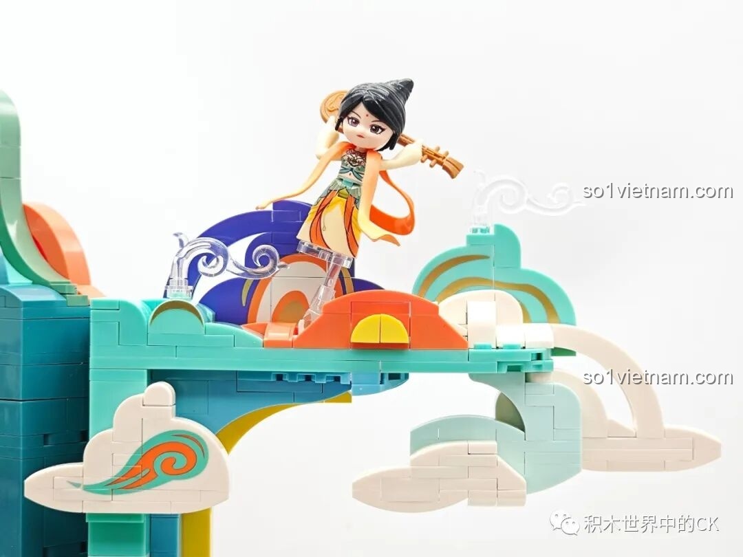 Mô hình Keeppley K19906 Màn Hình Tranh Đôn Hoàng hoàn thiện, nhìn từ góc cao, toàn cảnh đẹp mắt.