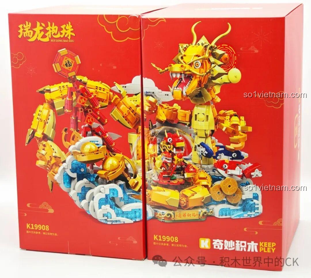Bộ sản phẩm Keeppley K19908 Rồng Vàng Ôm Ngọc được chia làm hai hộp lớn bên trong.