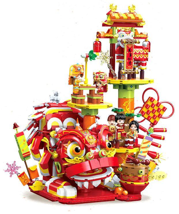 Mô hình Sư tử Trung Hoa Keeppley K19911 lắp ghép chi tiết, màu đỏ vàng rực rỡ, có đèn LED, phù hợp cho bé 6 tuổi