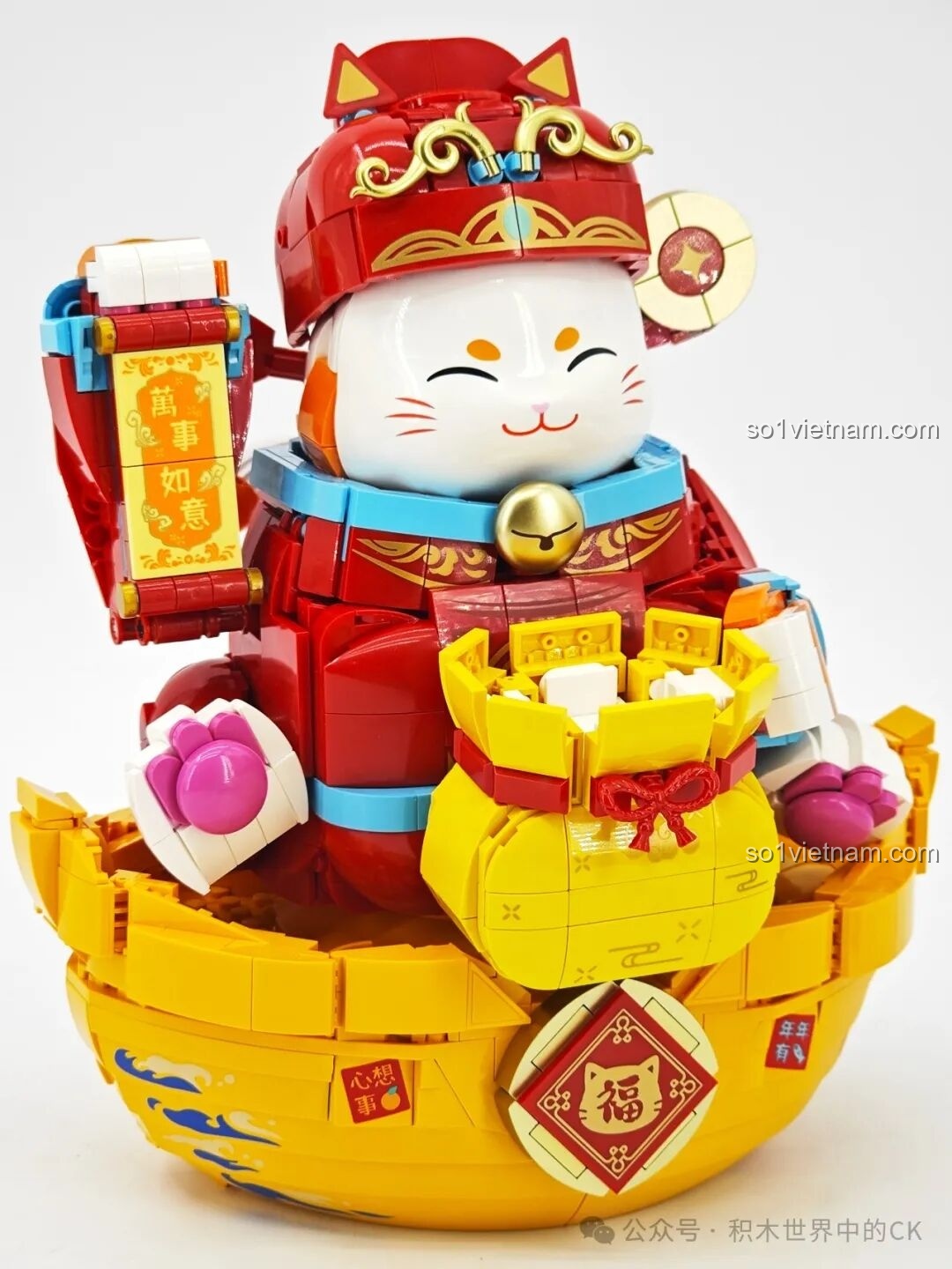 Quá trình lắp ráp phần đầu của Mèo Chiêu Tài Keeppley K19913.
