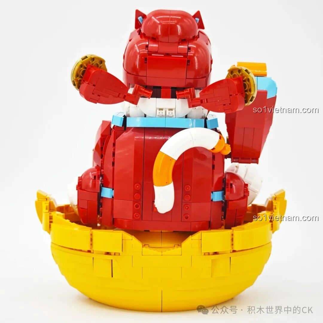 Các phụ kiện đi kèm bộ Mèo Chiêu Tài Keeppley K19913: túi tiền, vàng, đồng xu.