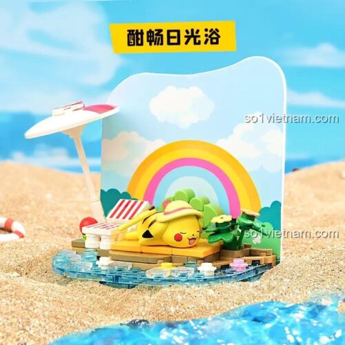 bộ lắp ghép Keeppley K20222, Pikachu Tắm Nắng Hè trên bãi biển, đồ chơi mô hình Pokémon, cho bé 6 tuổi, giá rẻ
