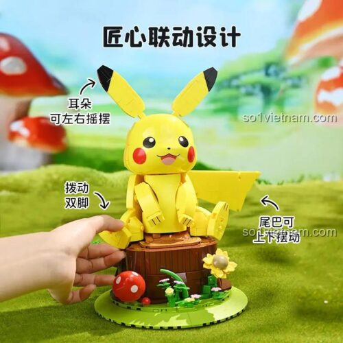 Chi tiết lắp ráp tai và đuôi của mô hình Pikachu Keeppley K20236, đồ chơi sáng tạo cho trẻ em
