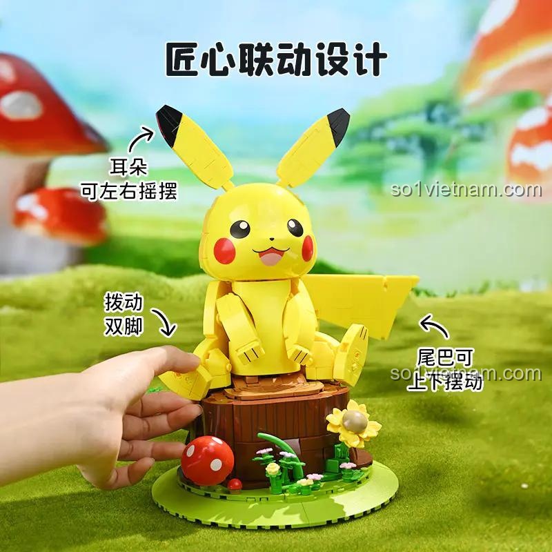 Chi tiết lắp ráp tai và đuôi của mô hình Pikachu Keeppley K20236, đồ chơi sáng tạo cho trẻ em