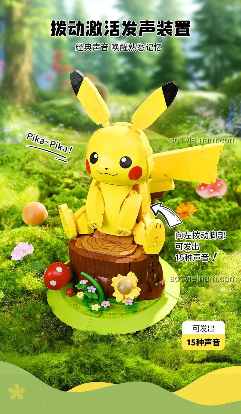 Cận cảnh tai mô hình Pikachu Keeppley K20236 có thể lắc sang hai bên, đồ chơi giáo dục cho bé