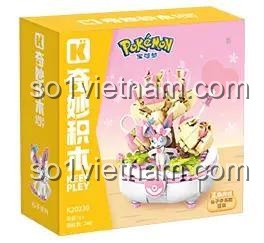 Hộp sản phẩm Chậu Cây Pokémon Sylveon Keeppley K20239, đồ chơi lắp ghép cho bé gái 6 tuổi, màu hồng trắng vàng xanh lá