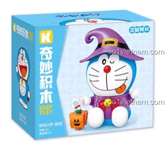 Hộp sản phẩm bộ lắp ghép Doraemon: Halloween K20419 của Keeppley, có hình ảnh Doraemon đội mũ phù thủy và bí ngô