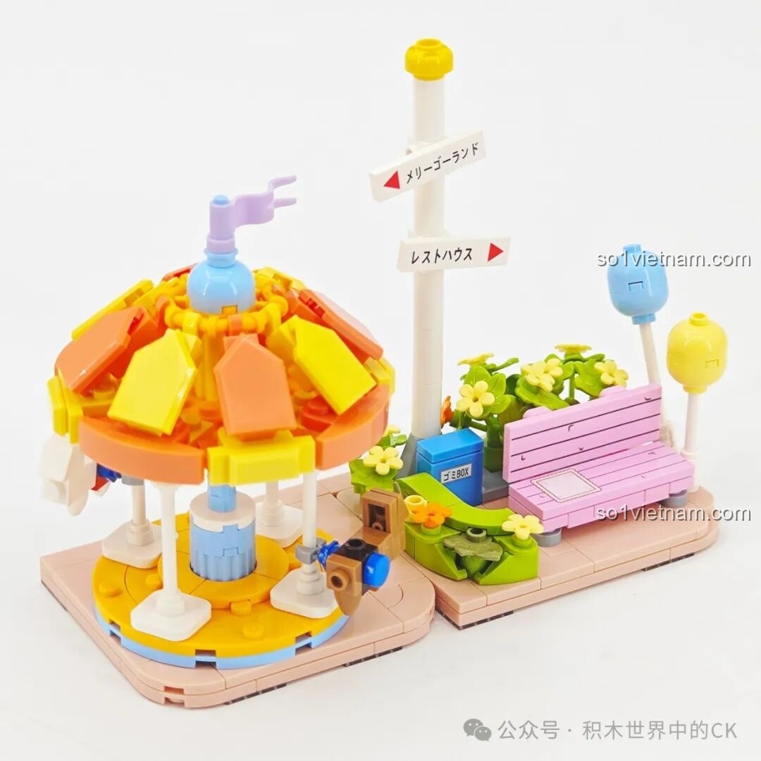 Bước lắp ráp vòng quay ngựa gỗ của bộ Keeppley K20622 Khu vui chơi Crayon Shin-chan