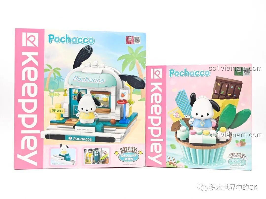 Mặt sau của mô hình lắp ghép Keeppley K20821 Pochacco Cupcake.