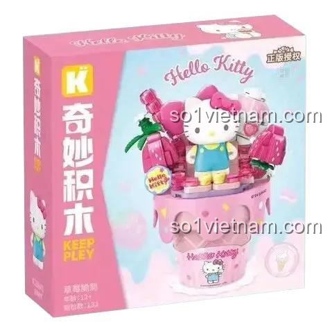 Hộp sản phẩm đồ chơi lắp ghép Keeppley K20841 Kem Ốc Quế Hello Kitty, thiết kế dễ thương, 132 mảnh ghép, quà tặng cho con gái 12 tuổi