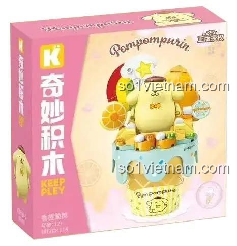 Hộp sản phẩm đồ chơi mô hình K20844, đồ chơi xếp hình Mô hình nhân vật Sanrio Pompompurin, đồ chơi xếp hình chất lượng cao cho bé gái.