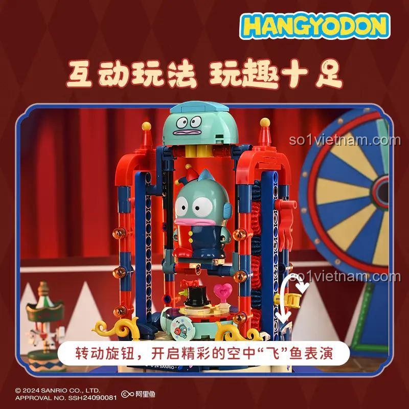 Tính năng xoay chuyển động của bộ lắp ghép Hangyodon Keeppley K20854, đồ chơi mô hình xiếc cá bay sáng tạo