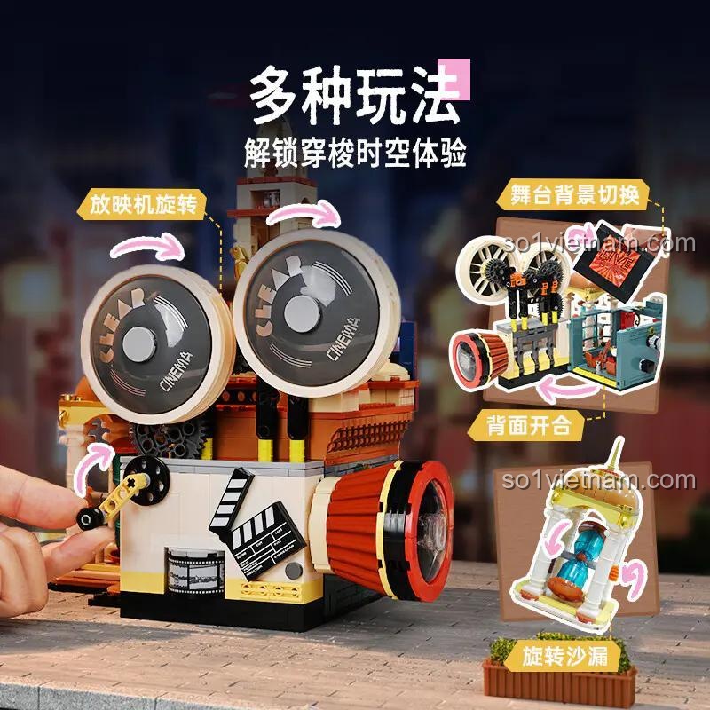 Mô hình Nhà Hát Nhạc Kịch Thượng Hải K21406 và quán cà phê K21407 trong chế độ đêm với đèn LED, tạo không gian Thành Phố Ánh Sáng huyền ảo