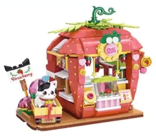 Mô hình bộ lắp ghép Ngôi nhà Dâu Tây Keeppley K28022 với chú mèo đáng yêu, đồ chơi cho bé gái 6 tuổi giá rẻ.